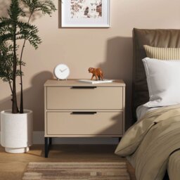 Livara Ready Assembled Messina 2 Drawer Bedside Table -Beige - thumbnail 1
