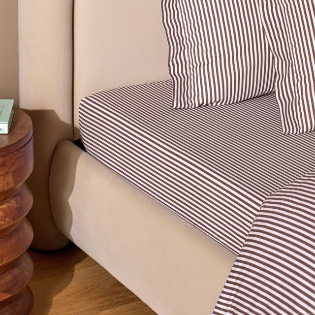 Habitat Oxford Stripe Cocoa Fitted Sheet - Superking - image 1