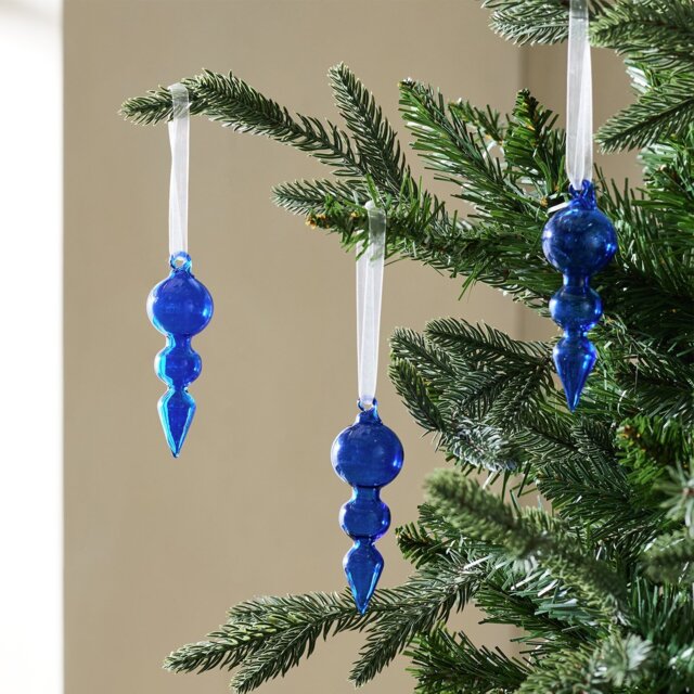 Argos Home Pack of 3 Blue Glass Finials Christmas Decoration - image 1