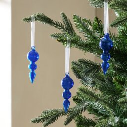 Argos Home Pack of 3 Blue Glass Finials Christmas Decoration - thumbnail 1