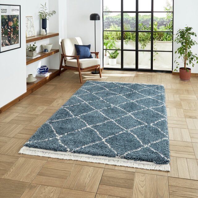 Think Rugs Boho Blue Shaggy Rug - 160x230cm - image 1