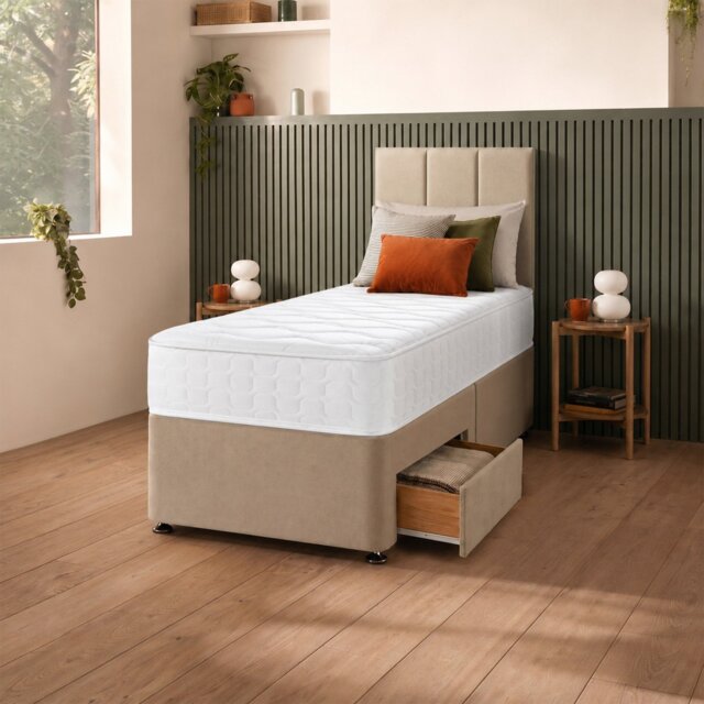 Silentnight Marlow 1000 Mirapocket Single 2 Drawer Divan Bed - Sandstone - image 1