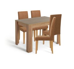 Argos Home Miami Oak Dining Table &4 Brown Chairs