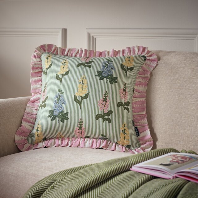Argos Home Floral Printed Ruffle Cushion Green - 43x43cm - image 1