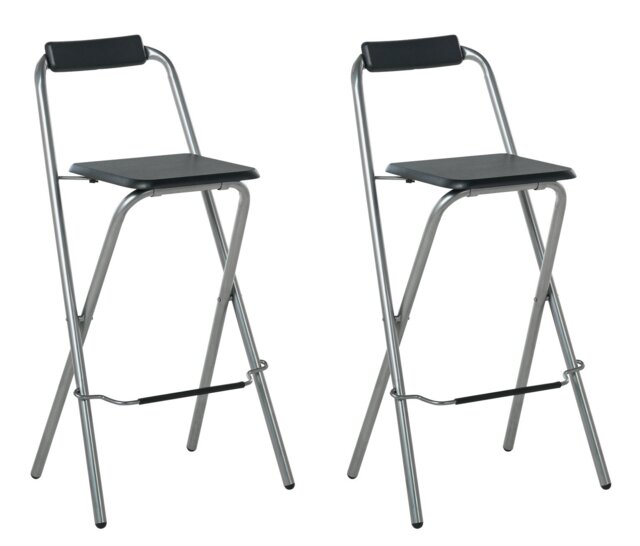 Argos Home Pair of Folding Metal Bar Stools - Black & Silver - image 1