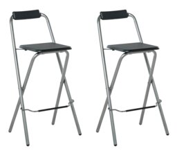 Argos Home Pair of Folding Metal Bar Stools - Black & Silver - thumbnail 1