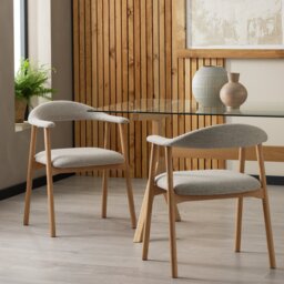 Habitat Lex Pair of Fabric Dining Chairs - Natural - thumbnail 1