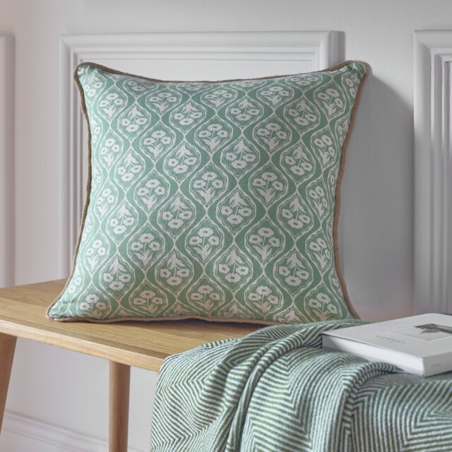 Argos Home Lino Floral Cushion Green - 43x43cm - image 1