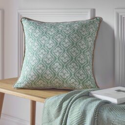 Argos Home Lino Floral Cushion Green - 43x43cm - thumbnail 1