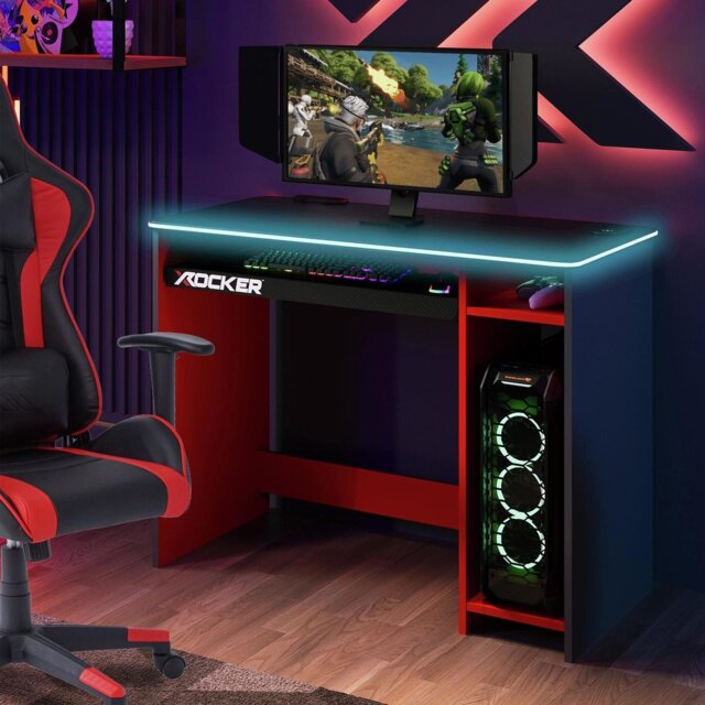 X Rocker Carbon-Tek Adapt LED Gaming Desk - Grey - image 1