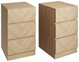 GFW Catania 3 Drawers Set of 2 Bedside Table - Oak - thumbnail 1