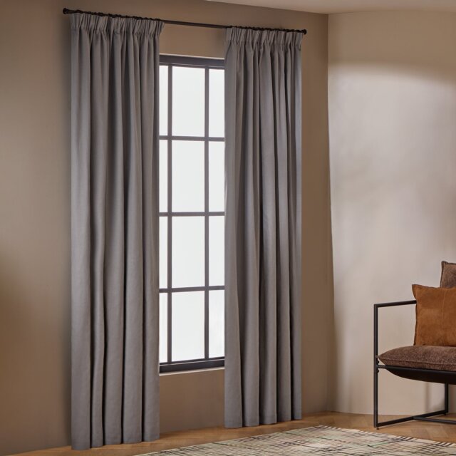 Habitat Blackout with Linen Pencil Pleat Curtains - Dove Grey - 168x183cm - image 1