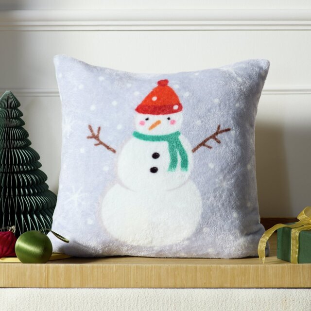 Home Snowman Fleece Cushion - Blue - 43x43cm - image 1