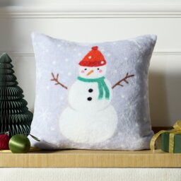 Home Snowman Fleece Cushion - Blue - 43x43cm - thumbnail 1