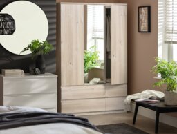 Argos Home Jenson 3 Door 4 Drawer Mirror Wardrobe-Oak Effect - thumbnail 1