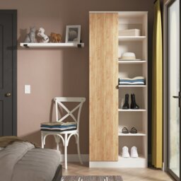 Livara ReadyAssembled Canmore 1 Door Shelf Wardrobe-WhiteOak - thumbnail 1