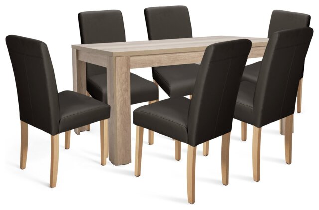Argos Home Preston Oak Dining Table & 6 Chocolate Chairs - image 1