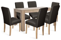 Argos Home Preston Oak Dining Table & 6 Chocolate Chairs - thumbnail 1