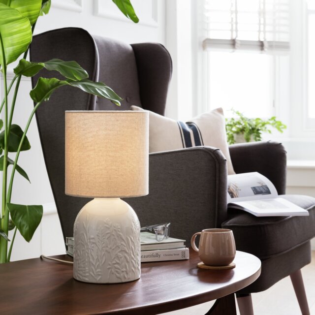Argos Home Embossed Floral Ceramic Table Lamp - off white - image 1