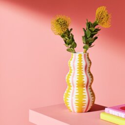 Habitat Stripe Ceramic Pink & Yellow Wiggle Vase - thumbnail 1