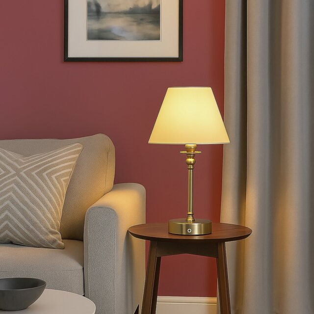 Searchlight Metal Rechargeable LED Table Lamp - Brass&White - image 1