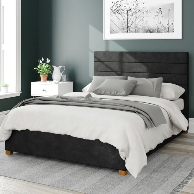 Aspire Kelly Linen Kingsize Ottoman Bedframe - Charcoal - image 1