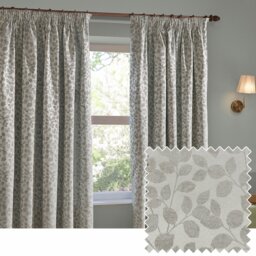 Wylder Grace Leaf Floral Pencil Pleat Curtains - Grey - 229X183cm - thumbnail 1