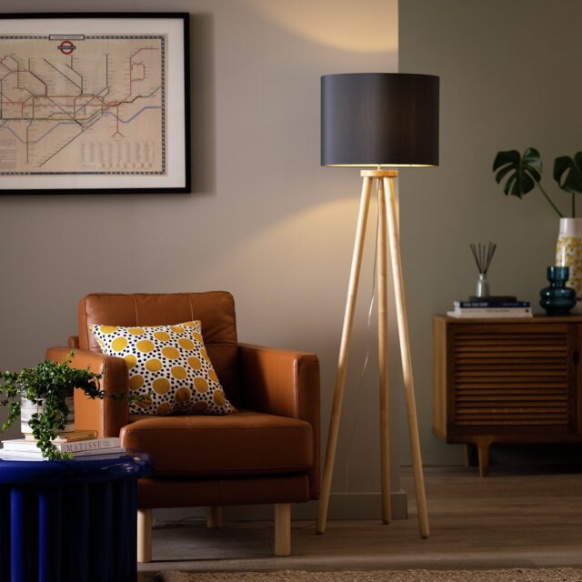 Argos Home Wooden Tripod Floor Lamp - Walnut & Natural - image 1
