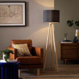 Argos Home Wooden Tripod Floor Lamp - Walnut & Natural - thumbnail 1