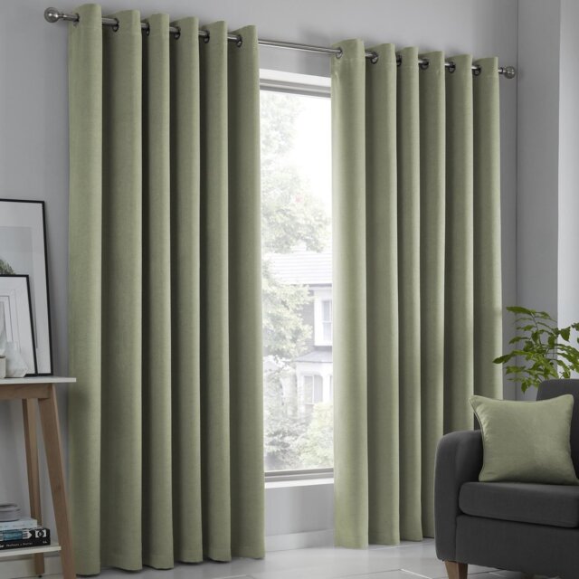 Fusion Strata Dim-out Eyelet Curtains - Green - 229x183cm - image 1
