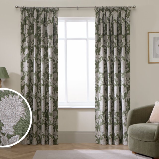 Argos Home Traditional Floral Blackout Pencil Pleat Curtain - Green - 117x183cm - image 1