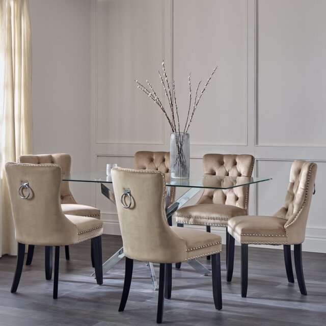 Argos Home Blake Chrome Dining Table & 6 Taupe Chairs - image 1