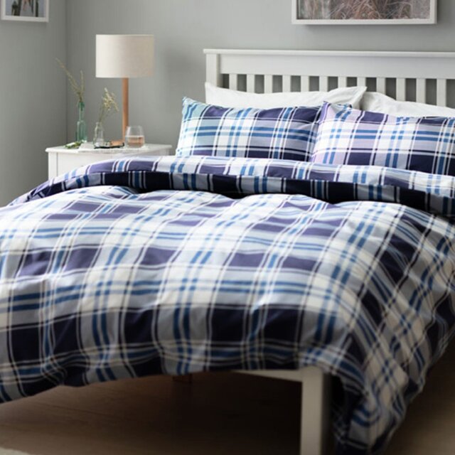 Argos Home Check Blue & White Bedding Set - Double - image 1