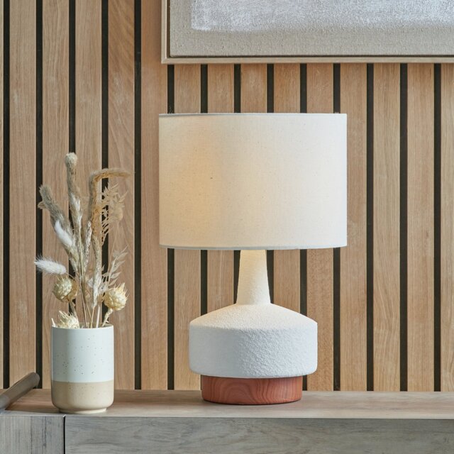 Pacific Elio Ceramic Wood Effect Table Lamp - White - image 1