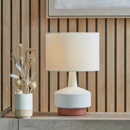 Pacific Elio Ceramic Wood Effect Table Lamp - White - thumbnail 1