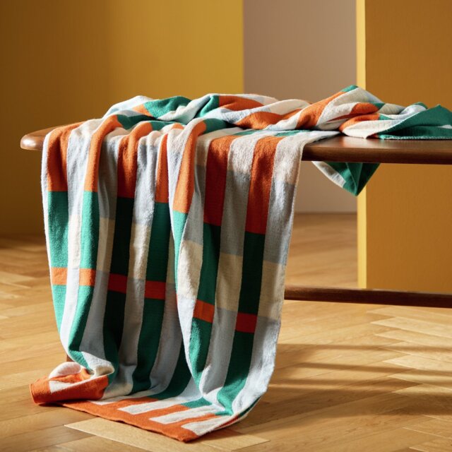 Habitat Midcentury Knitted Throw - Teal & Rust - 125x150cm - image 1