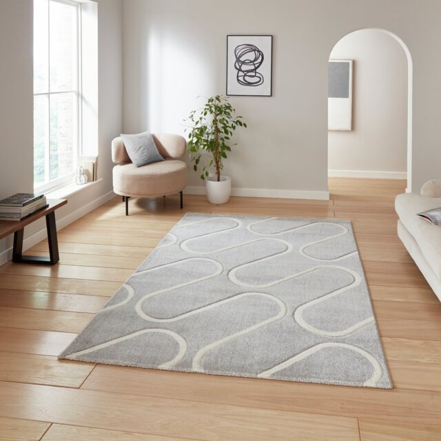 Catherine Lansfield Curve Grey Short Pile Rug - 160x230cm - image 1