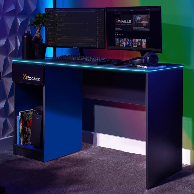 X Rocker Carbon Tek LED Gaming Desk - Grey And Blue - image 1