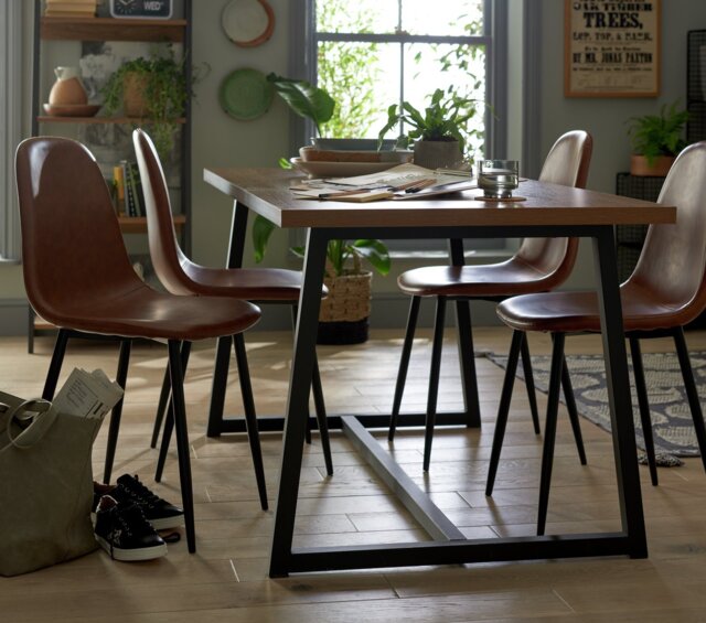 Habitat Nomad Oak Dining Table & 4 Brown Chairs - image 1