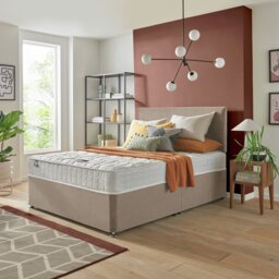 Silentnight Travis Double Comfort Divan Bed & Headboard - Sand - thumbnail 1