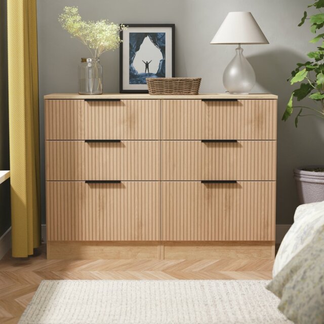 Livara Ready Assembled Tofino 6 Drawer Chest - Oak Effect - image 1