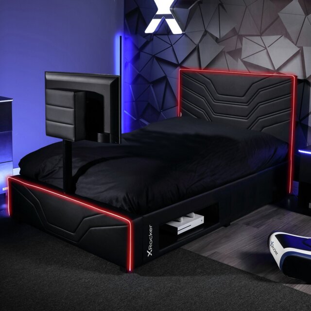 X Rocker Oracle LED TV Gaming Double Bed - Black - image 1