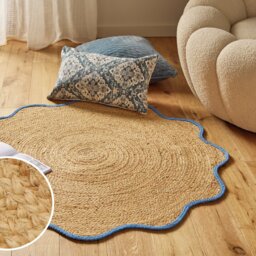 Argos Home Wiggle Shaped Blue Border Jute Flatweave Rug - 100cm - thumbnail 1