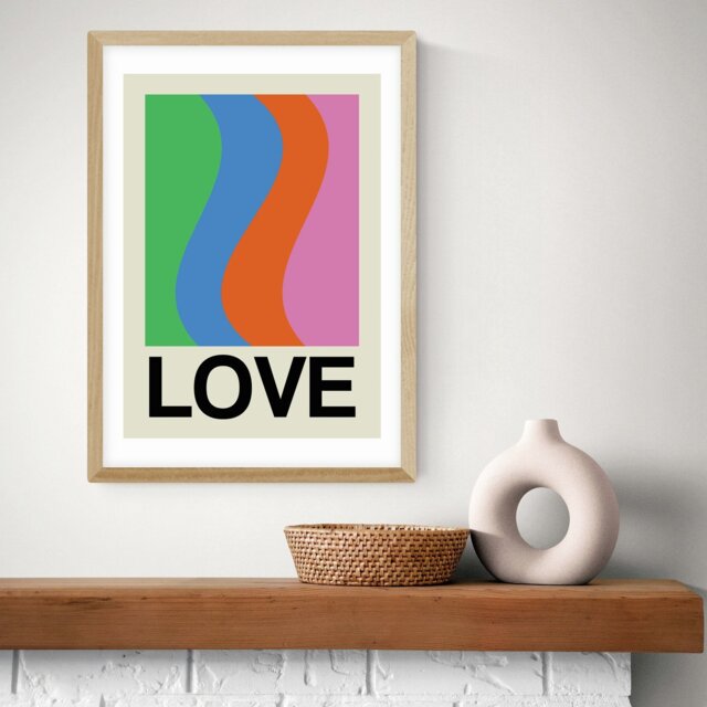 East End Prints Love Wave Gala Oak Frame Art Print - A2 - image 1