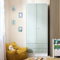 Argos Home Malibu 2 Door 2 Drawer Wardrobe - Green and White - thumbnail 1