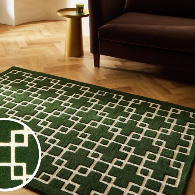 Habitat Luxe Chain Green Wool Cut Pile Rug - 120x170cm - image 1