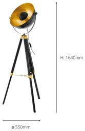 EGLO Covaleda Tripod Floor Lamp - Black & Gold - thumbnail 2