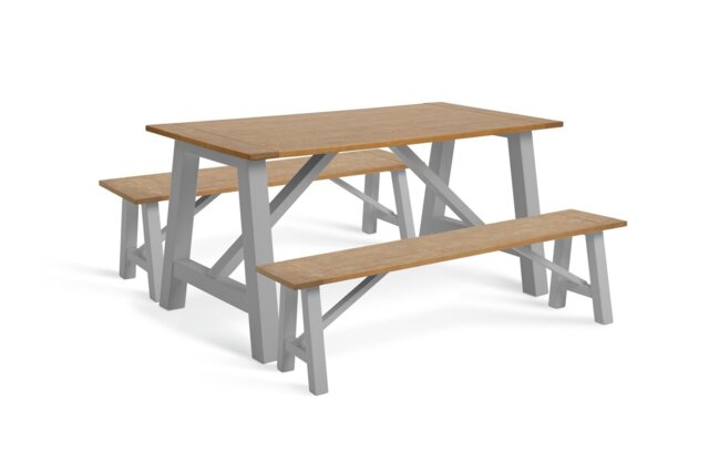Habitat Burford Anthracite Dining Table & 2 Grey Benches - image 1