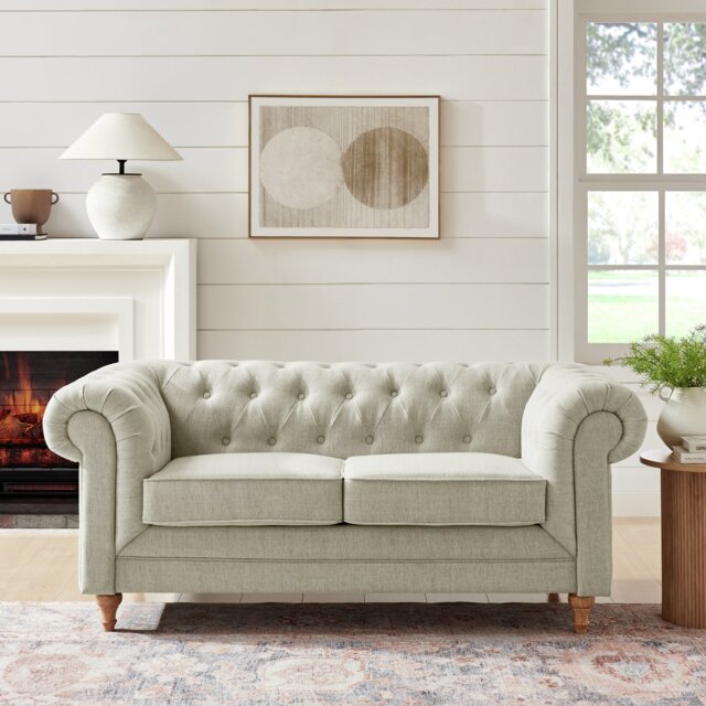 Habitat Chesterfield 2 Seater Fabric Sofa - Natural - image 1