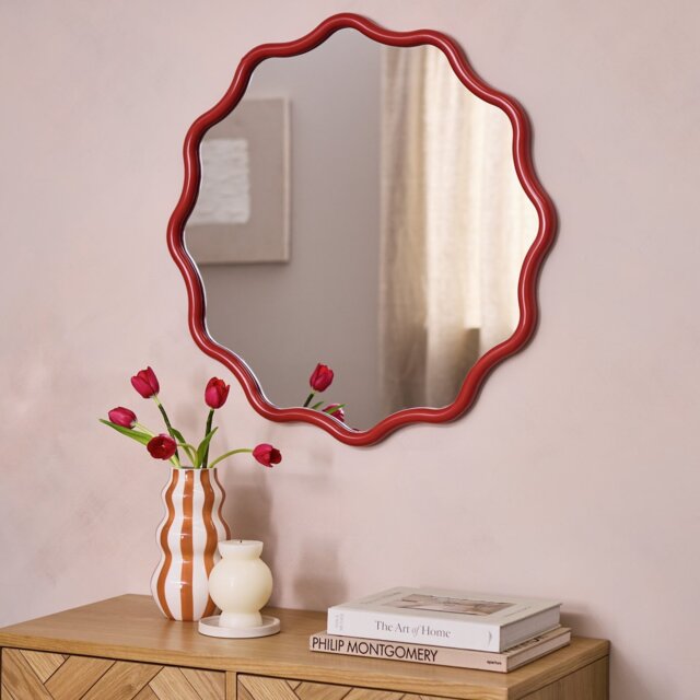 Habitat Red Coral Wavy Round Wall Mirror - 72x72cm - image 1
